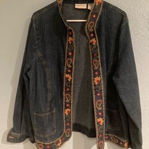 Denim Jacket with embroidered design, Size 18, pre-loved condition